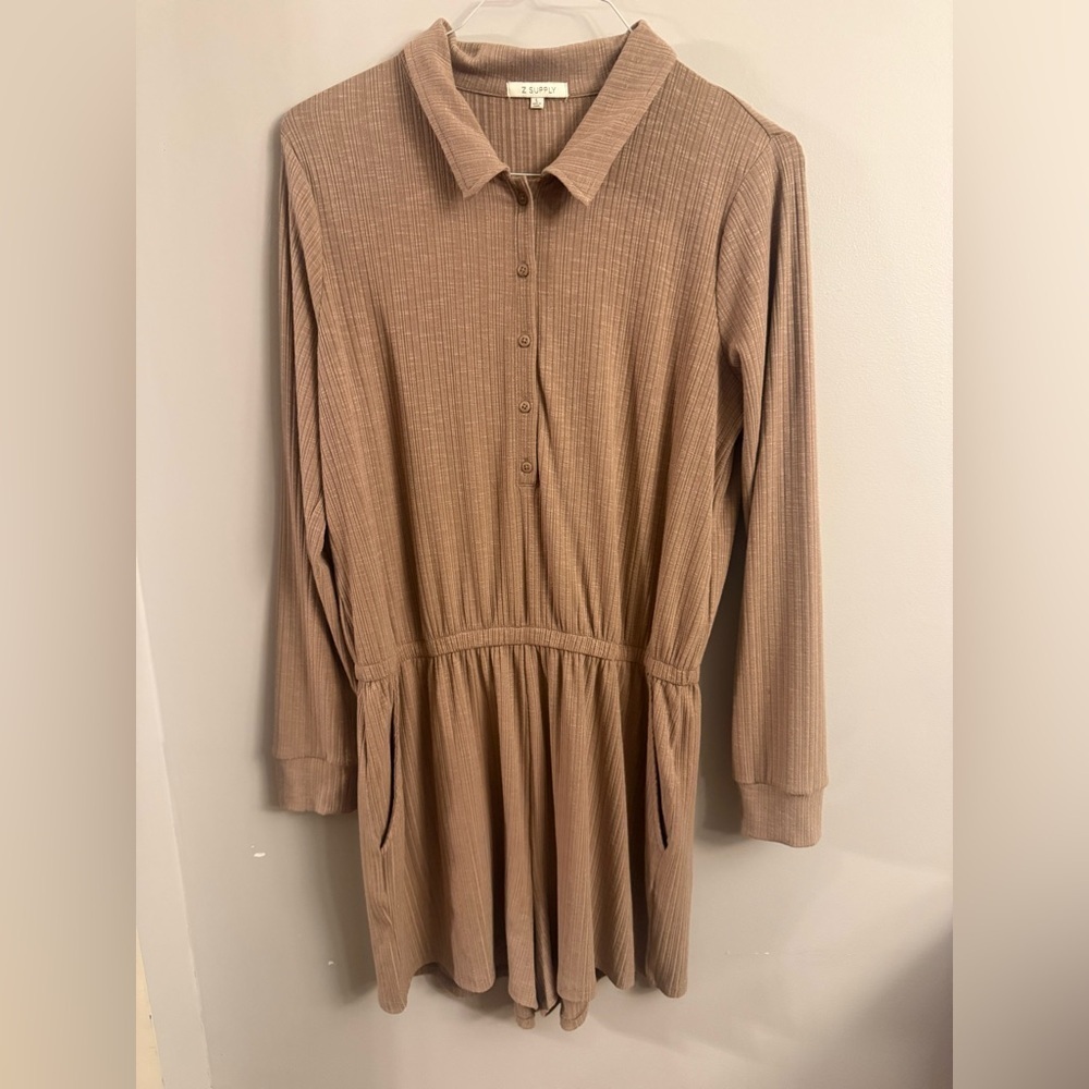 Z SUPPLY Long Sleeve Ribbed Knit Romper – Size Large